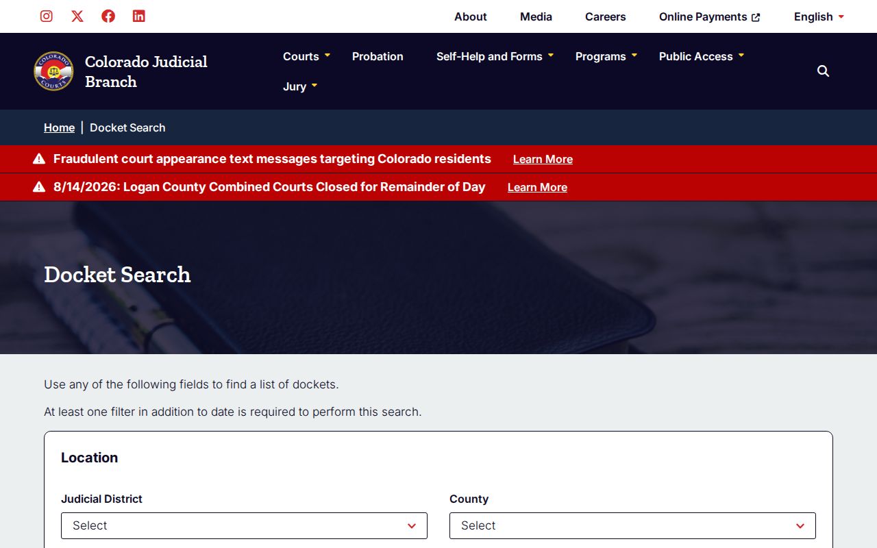 Gilpin County case search official docket form