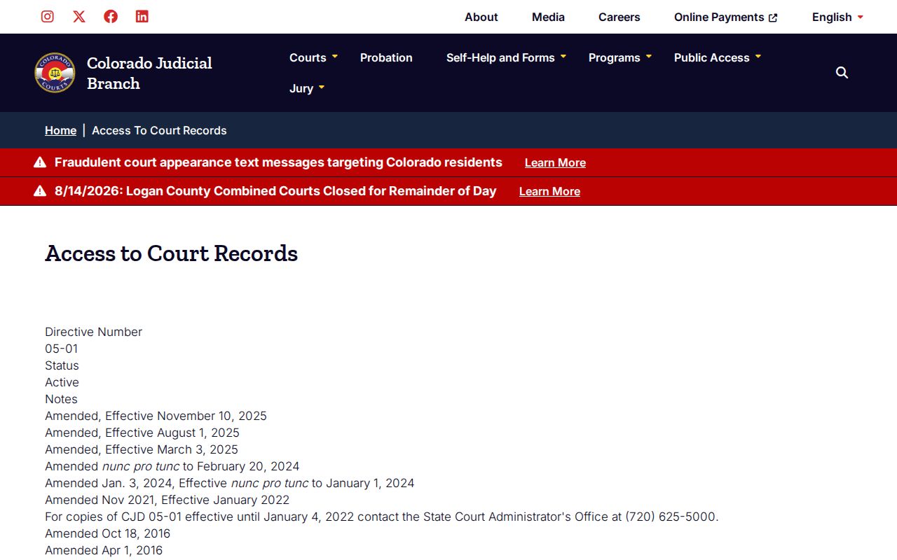 Gilpin County case search CJD 05-01 access directive
