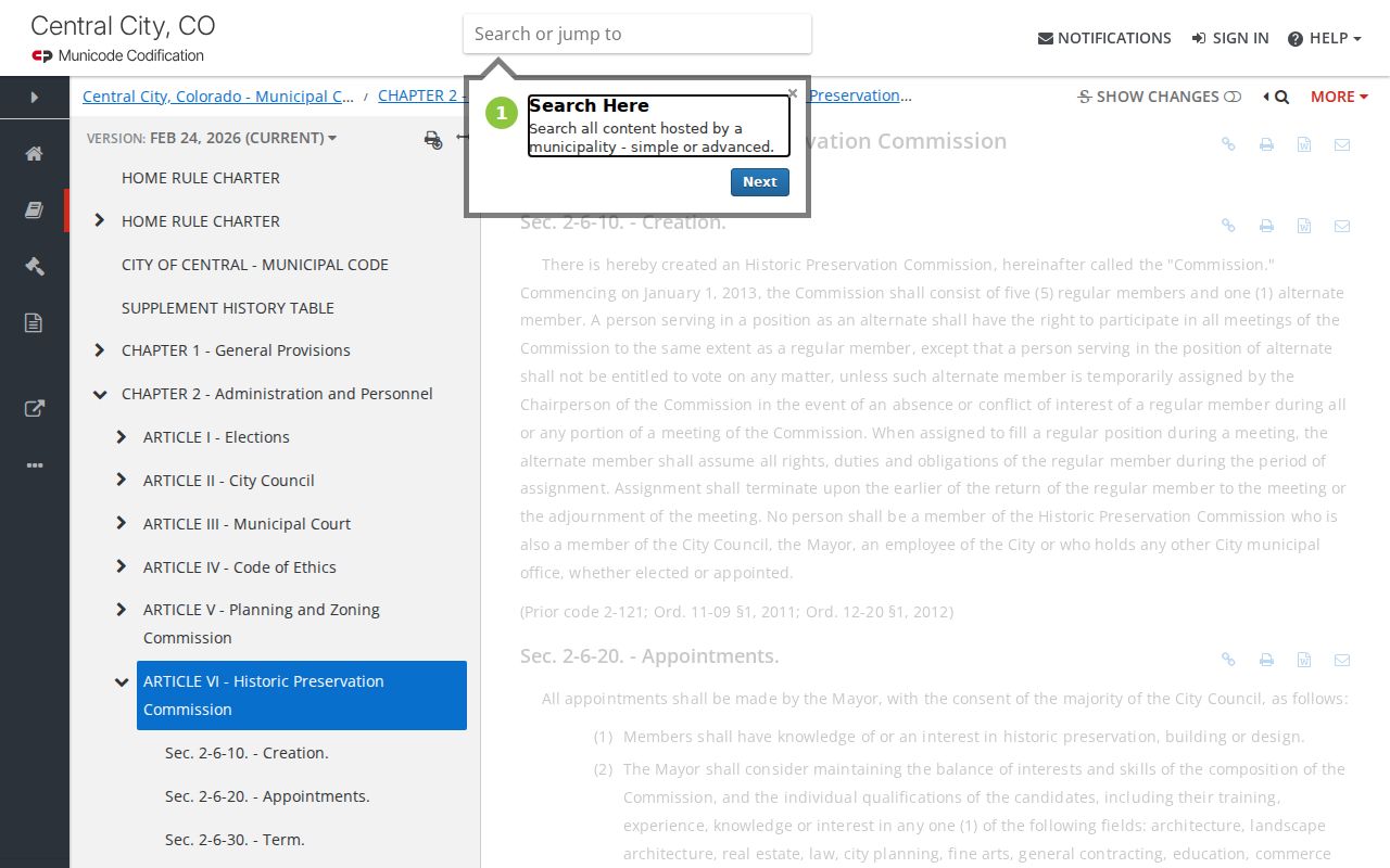 Central City court docket municipal code and monthly session rule