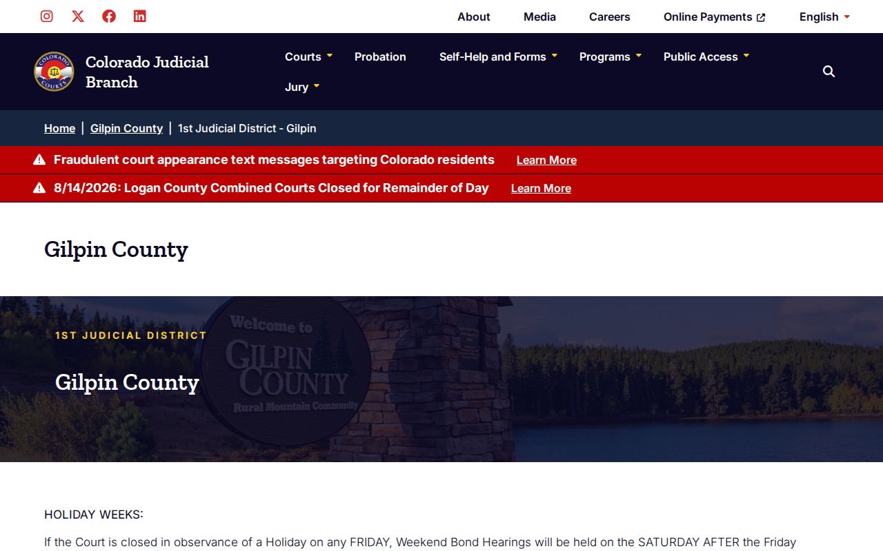 Gilpin County criminal court docket weekend bond schedule