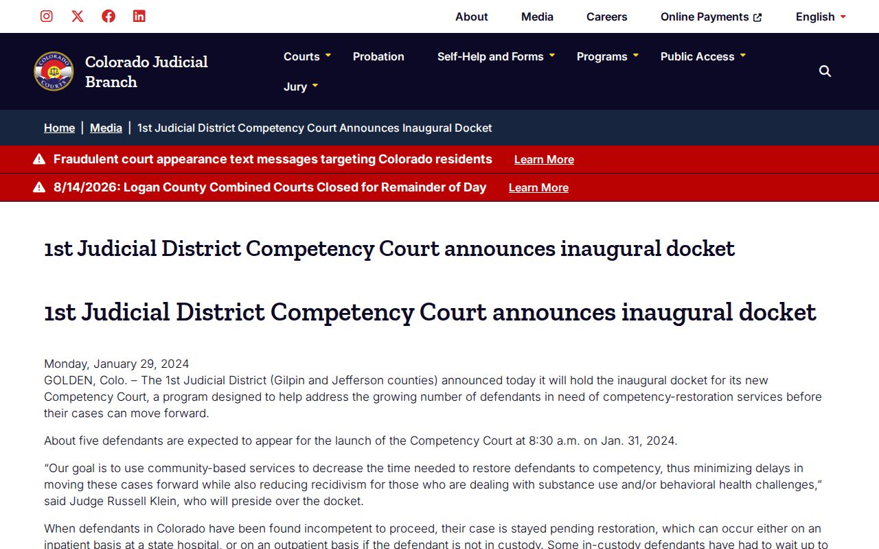 Gilpin County criminal court docket Competency Court announcement
