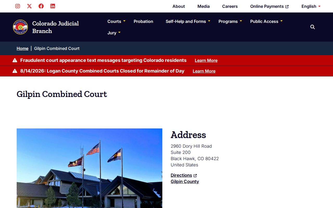 Gilpin County court docket clerk and courthouse information