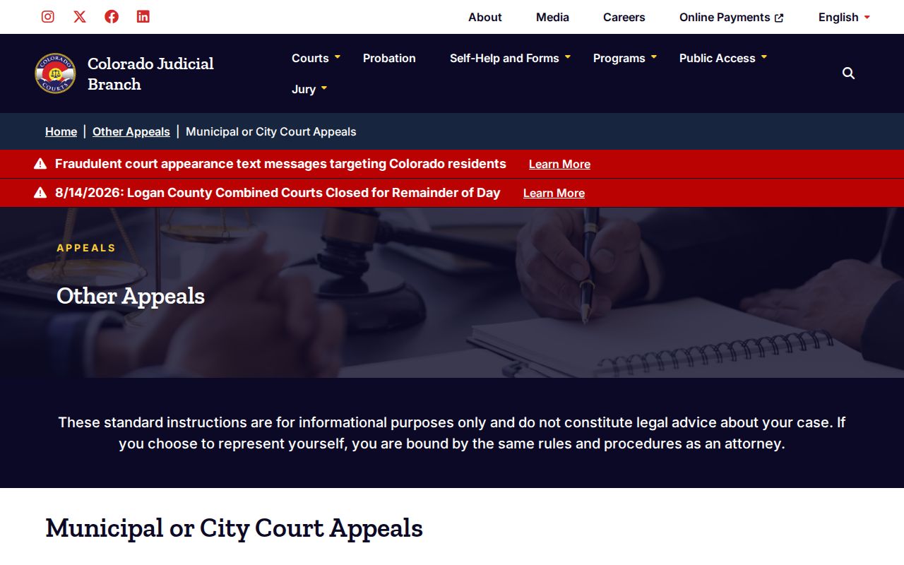Municipal appeal routes for Gilpin County traffic court records